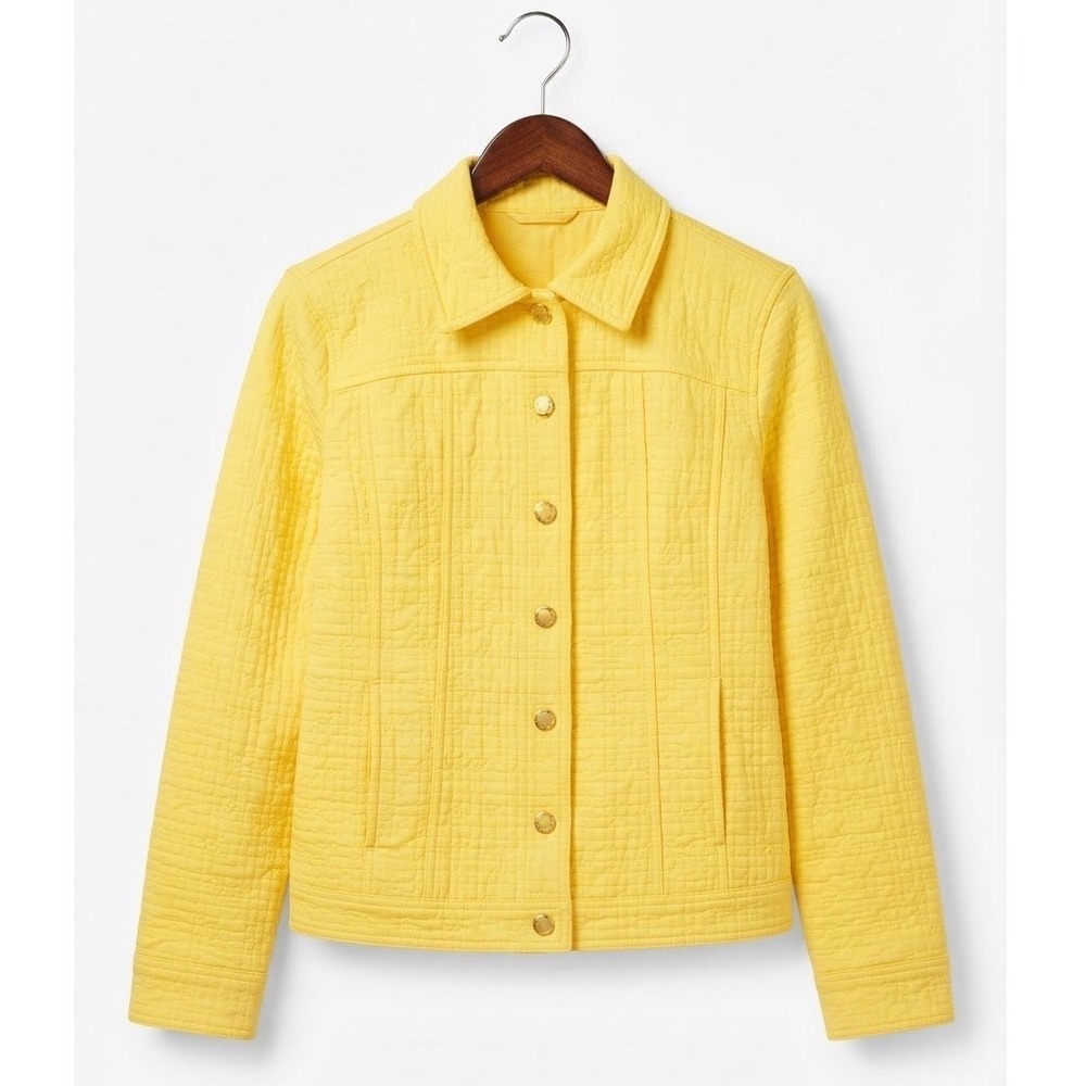 Isaac Mizrahi Live Womens Yellow Quilted Waffle Knit Button Front Jacket Large